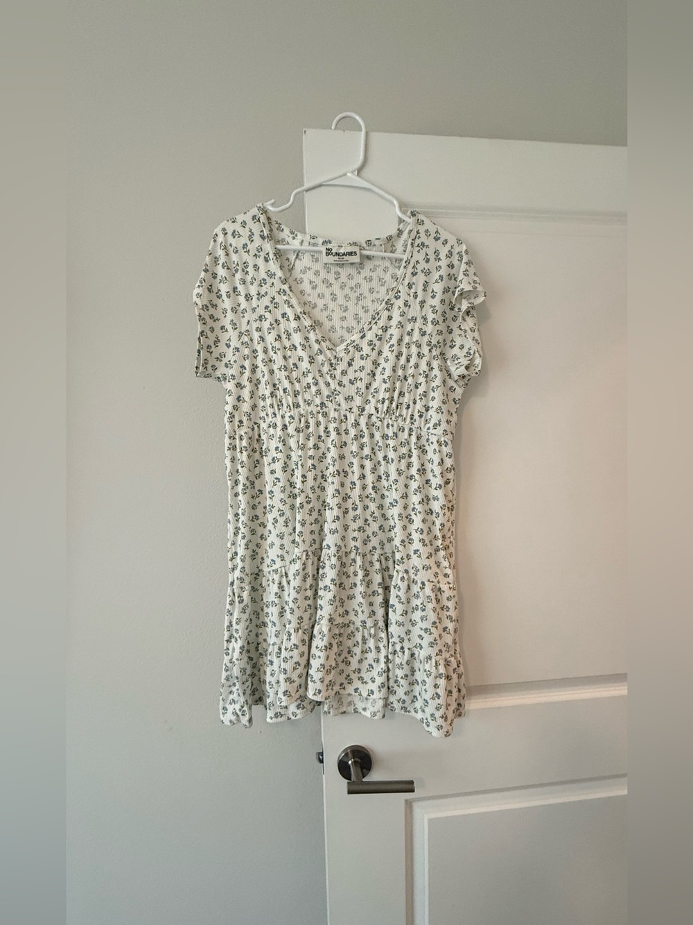 Universal Thread White Mini Dress with Green Floral Print